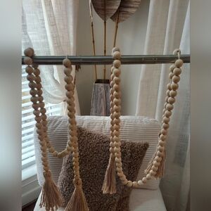 Wooden Bead Garland with Tassels 2 Pcs